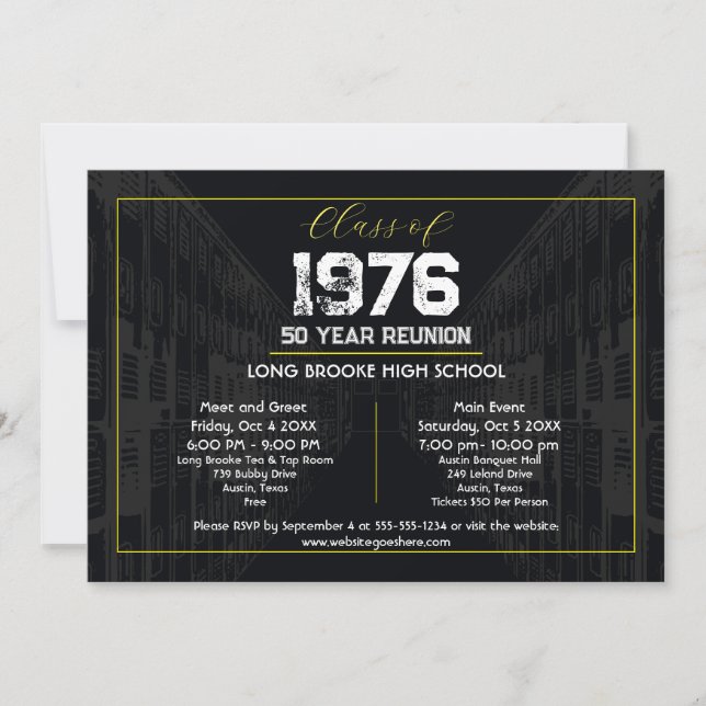 1976 Class Reunion Elegant Black - 50 Year Reunion Invitation (Front)