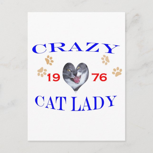 1976 Crazy Cat Lady Postcard (Front)