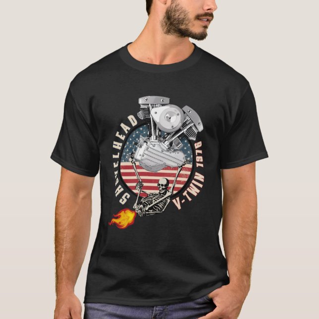 1976 HD Shovelhead VTwin Flame Farting Motorcycle  T-Shirt (Front)