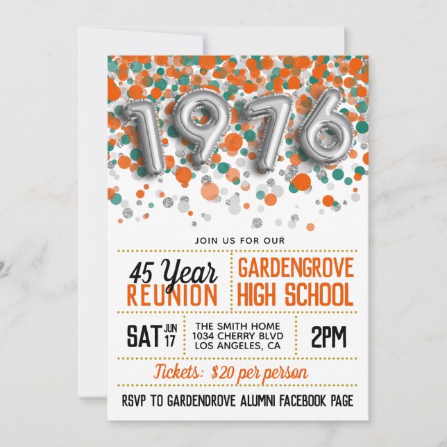 1976 High School College Reunion Invitation (Front)