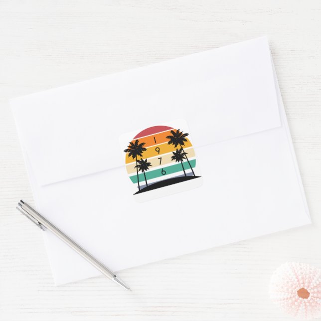 1976 Retro Stripe Sunset Vintage  Square Sticker (Envelope)