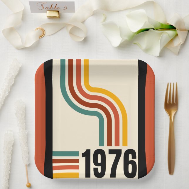 1976 Retro Stripes Vintage  Paper Plate (Wedding)