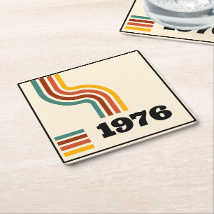 1976 Retro Vintage Poster Birthday or Reunion Square Paper Coaster