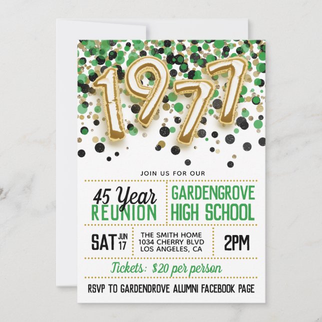 1977 High School College Reunion Invitation (Front)