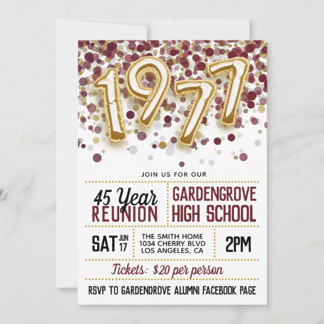 1977 High School College Reunion Invitation (Front)