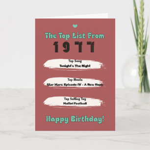 1977 Top List Birthday Card
