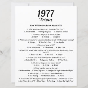1977 Trivia Game   49th Birthday Party Game