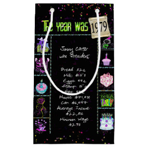1979 Birth Year Trivia on Black Small Gift Bag