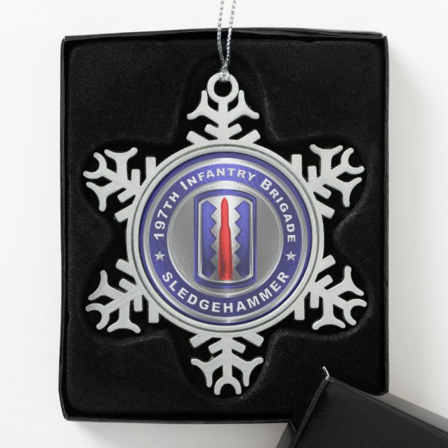 197th Infantry Brigade   Snowflake Pewter Christmas Ornament (Box)