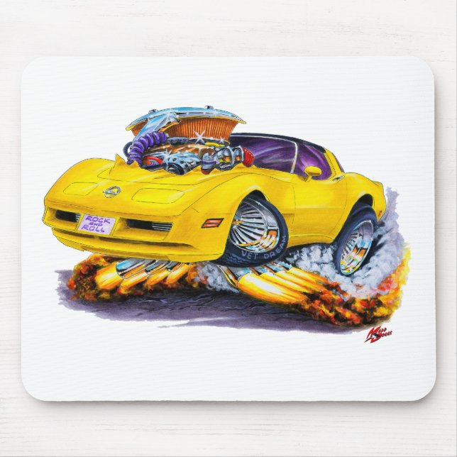 1980-82 Corvette Yellow Car Mouse Mat (Front)