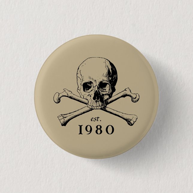 1980 Skull Gothic 43rd Birthday Party Badge Pin  (Front)