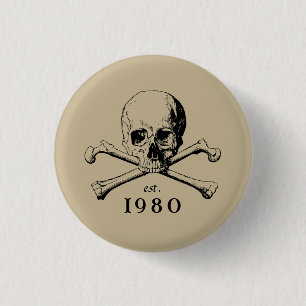 1980 Skull Gothic 43rd Birthday Party Badge Pin