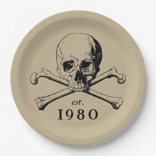 1980 Skull Gothic 43rd Birthday Party Halloween Paper Plate (Front)