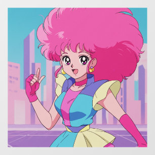 1980s anime-style characters window cling