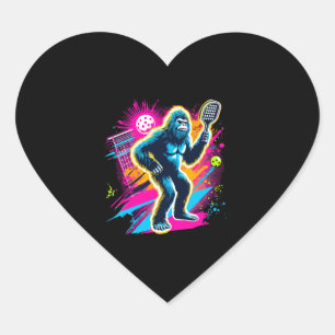 1980s Bigfoot Sasquatch Playing Pickleball   Heart Sticker