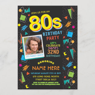 1980's Birthday Party Eighties 80's Photo Invite