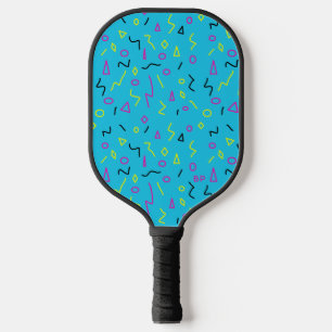 1980s Blue Pink Yellow Squiggles Memphis Pattern Pickleball Paddle