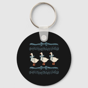 1980s Blue Ribbon Goose With Hearts  Key Ring