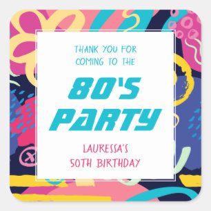 1980s Bright Doodles Retro Birthday Party Square Sticker