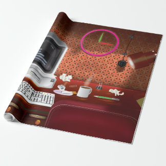1980s Classic Office with Computer Wrapping Paper