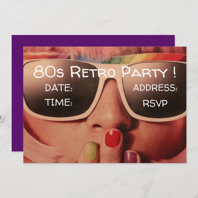 1980s eighties retro theme dance party invitation (Front/Back)