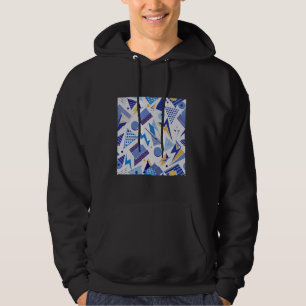 1980'S GEOMETRIC SQUARE TRIANGLE PATTERN BLUE AND HOODIE