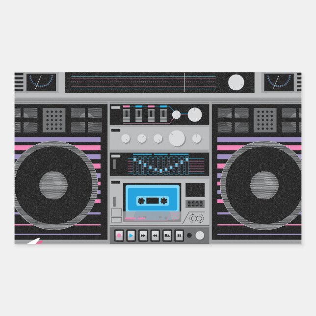 1980s ghetto blaster boombox rectangular sticker (Front)