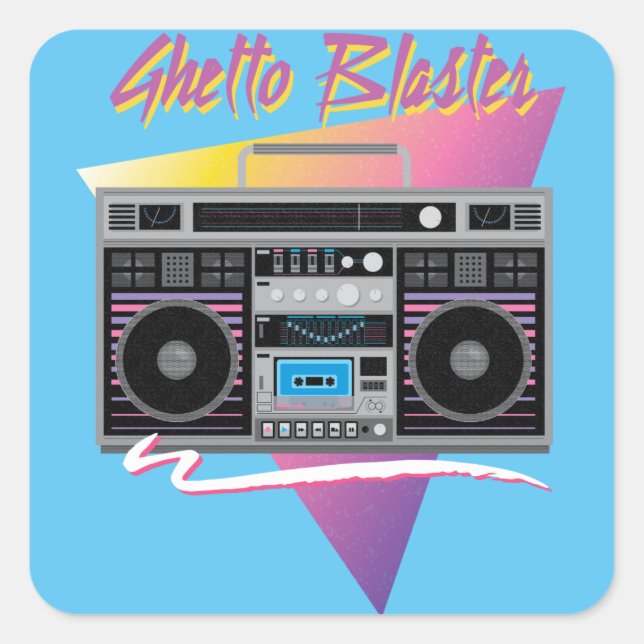 1980s ghetto blaster boombox square sticker (Front)