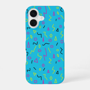 1980s Memphis Style Bright Blue Pink Yellow Retro iPhone 16 Case