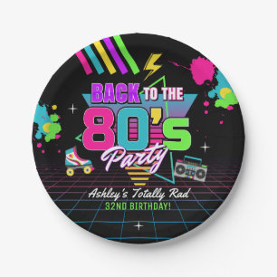 1980s Neon Retro Birthday Paper Plates