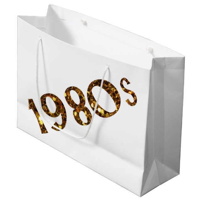 1980s Nostalgia Gold Glitter double-sided Large Gift Bag (Front Angled)
