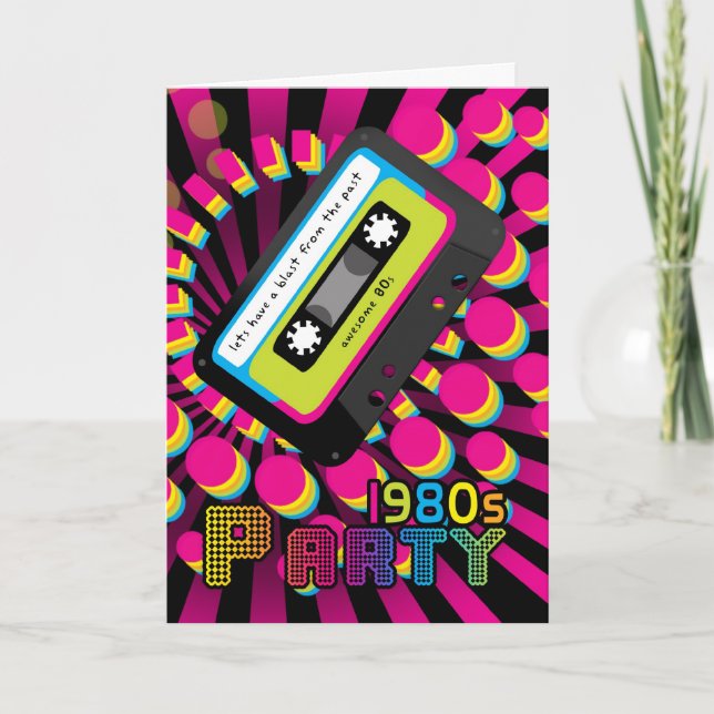 1980s Party Invitation Card With 80 colour casette (Front)