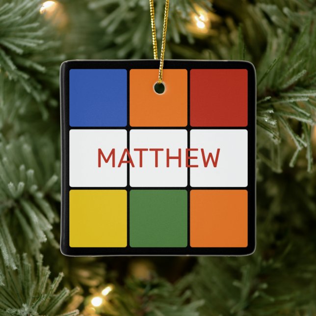 1980s Puzzle Cube Game Toy Personalised Ceramic Ornament (Tree)