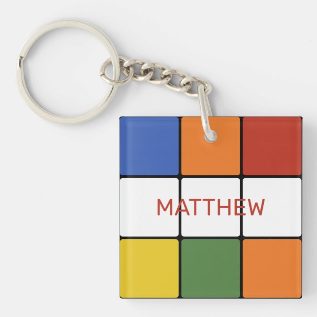 1980s Puzzle Cube Game Toy Personalised Key Ring (Front)