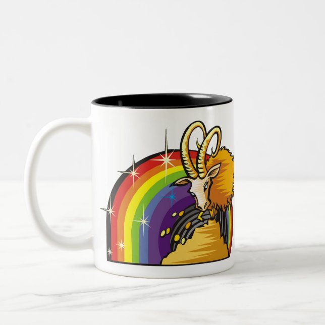1980s Rainbow with Capricorn Goat Two-Tone Coffee Mug (Left)