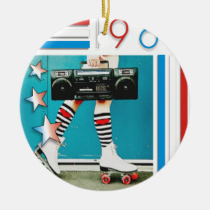 1980's Retro Boom Box and Roller Skates Design Ceramic Tree Decoration