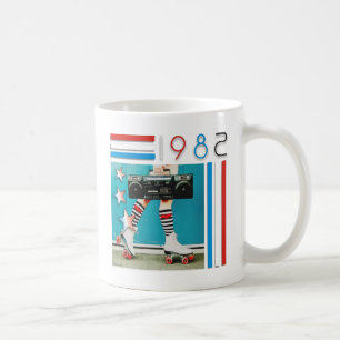 1980's Retro Boom Box and Roller Skates Design Coffee Mug