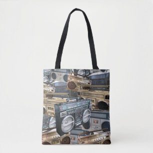 1980s Retro Boombox Cassette Stereo Ghetto Blaster Tote Bag