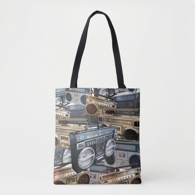 1980s Retro Boombox Cassette Stereo Ghetto Blaster Tote Bag (Front)