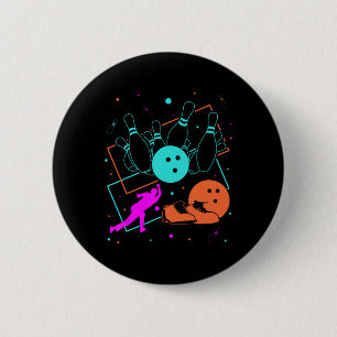 1980s Retro Style Bowler Team 80's Bowling  6 Cm Round Badge