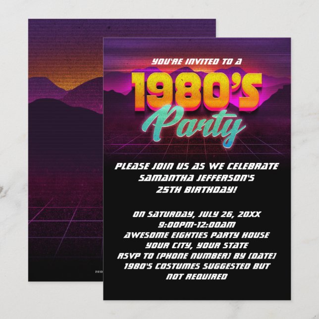 1980s Retro Sunset 80s Birthday Party Invitation (Front/Back)
