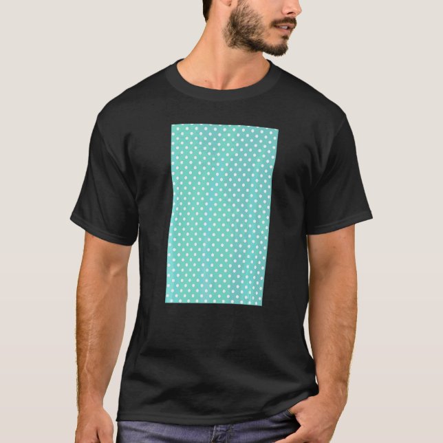 1980's Small Polkadot Geometric Pattern Aqua And W T-Shirt (Front)