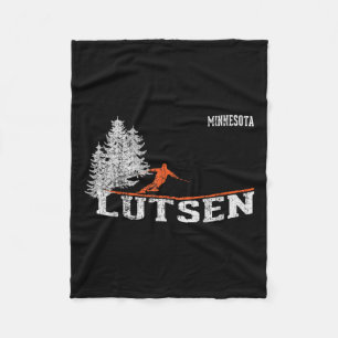 1980s Style Lutsen Mn Vintage Skiing Fleece Blanket