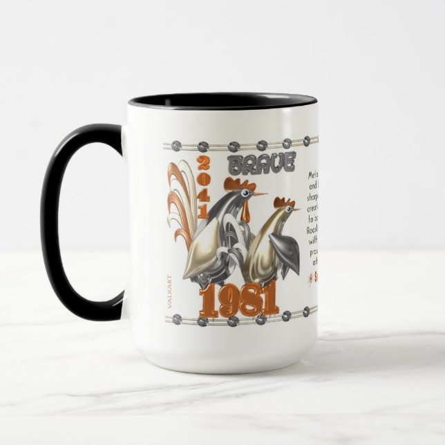 1981 1921 Chinese zodiac metal rooster born Aries Mug (Left)