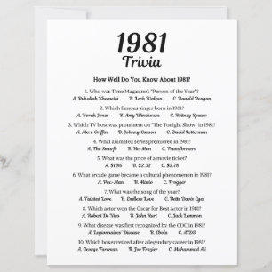 1981 Trivia Game 44th Birthday Party Game