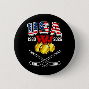 1982 2026 Hockey Vintage Usa Crossed Sticks 6 Cm Round Badge