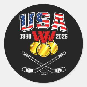 1982 2026 Hockey Vintage Usa Crossed Sticks Classic Round Sticker