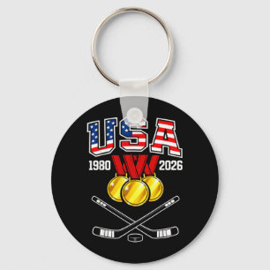 1982 2026 Hockey Vintage Usa Crossed Sticks Key Ring