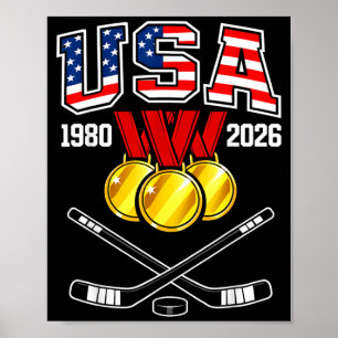 1982 2026 Hockey Vintage Usa Crossed Sticks Poster