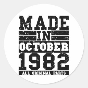 1982 Birthday october Vintage Saying Classic Round Sticker
